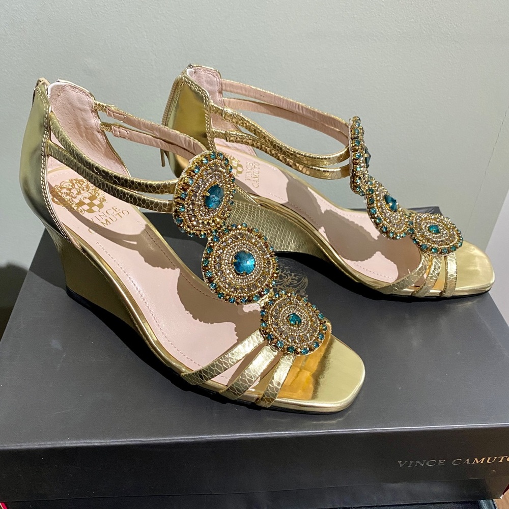 Vince Camuto Gold Bayle Wedge Sandals